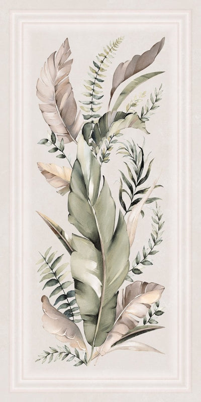 Arctic White Botanical Leaf Décor Matt Full Body Porcelain 60x120cm Wall & Floor Tile - TILES Paradise
