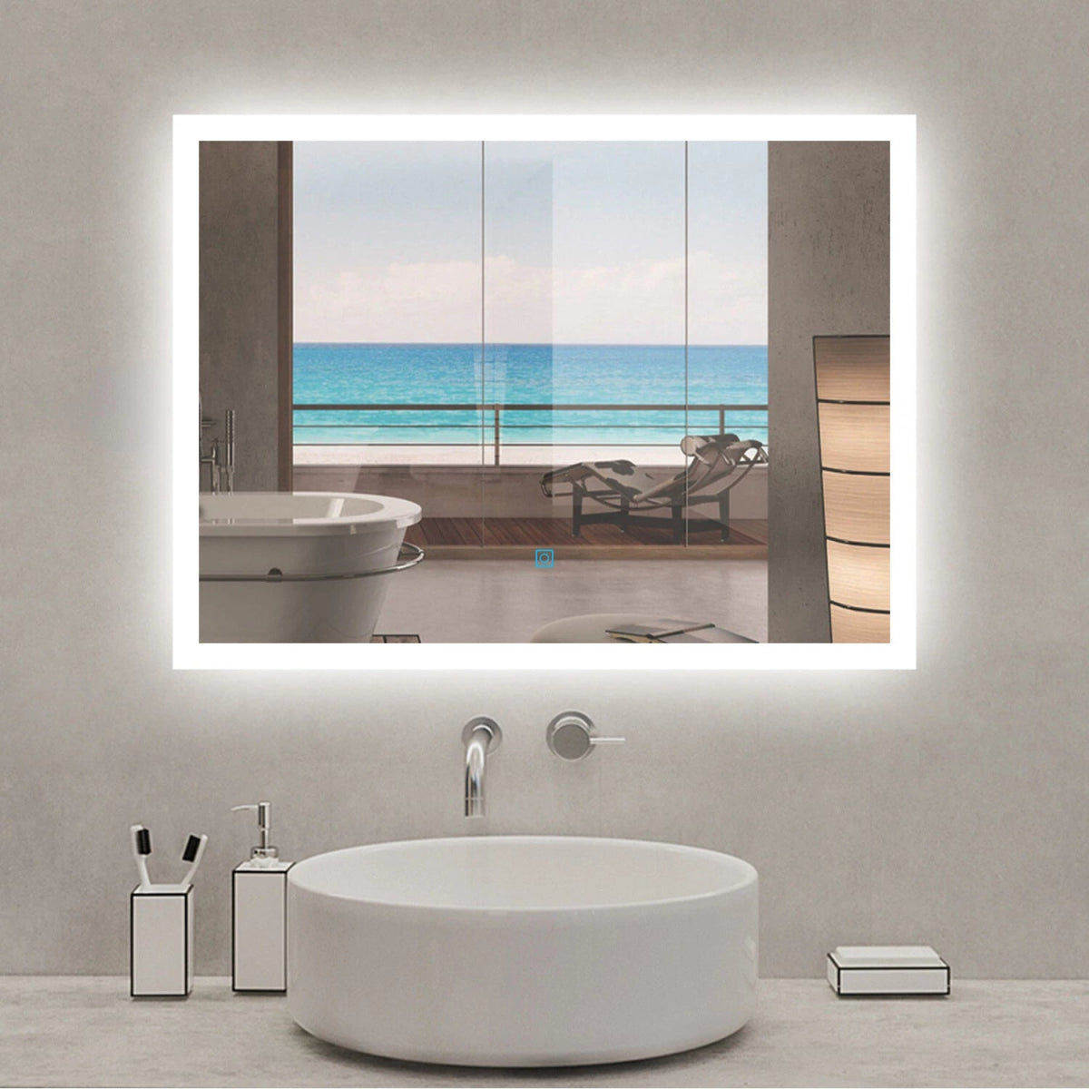 Arctiq 800x600mm Frameless LED Mirror – Tri - Colour Dimmable Light, Demister Pad, Touch & Wall Switch, Vertical/Horizontal - TILES Paradise