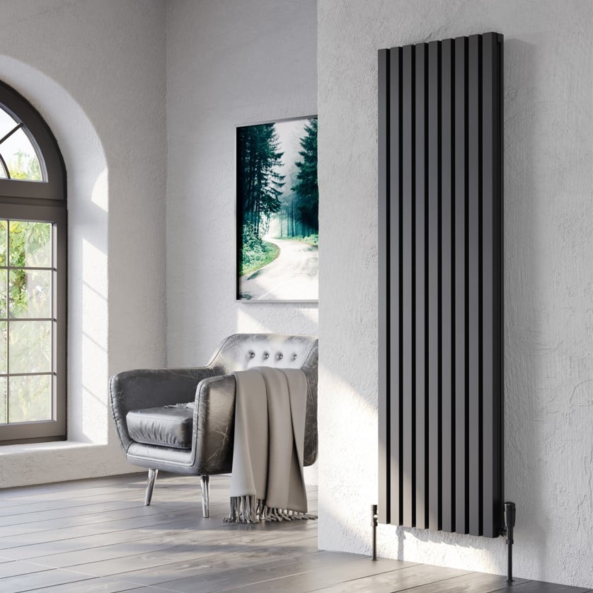 Ardea Black Vertical Aluminium Radiator – Double Panel – 1780x286mm