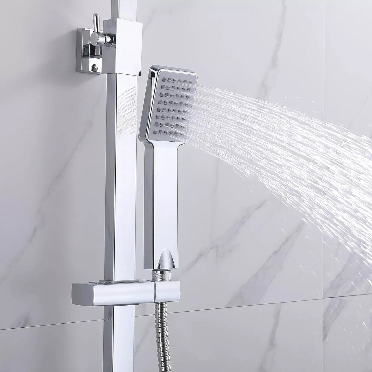 Artiq Streamline 300mm Chrome Thermostatic Shower Set – Twin Head Rainfall & Handheld, Anti - Scald Bar Valve, Adjustable Rail - TILES Paradise
