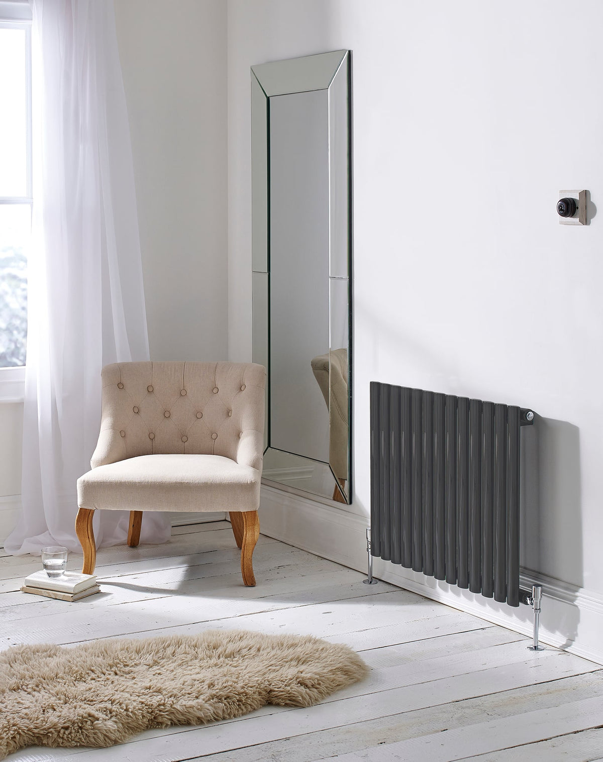 Asola Textured Grey Horizontal Oval Tube Designer Radiator – Double Panel – 600x1140mm