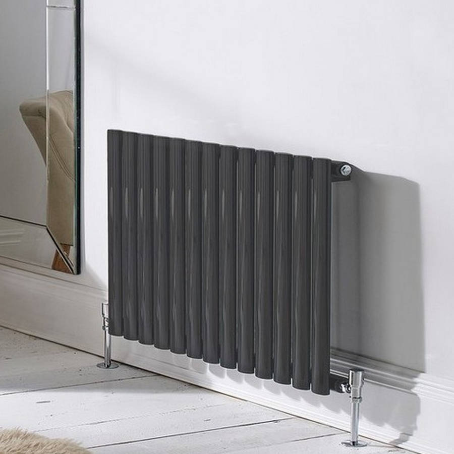 Asola Textured Grey Horizontal Oval Tube Designer Radiator – Single Panel – 600x360mm