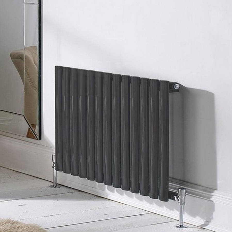 Asola Textured Grey Horizontal Oval Tube Designer Radiator – Single Panel – 600x780mm