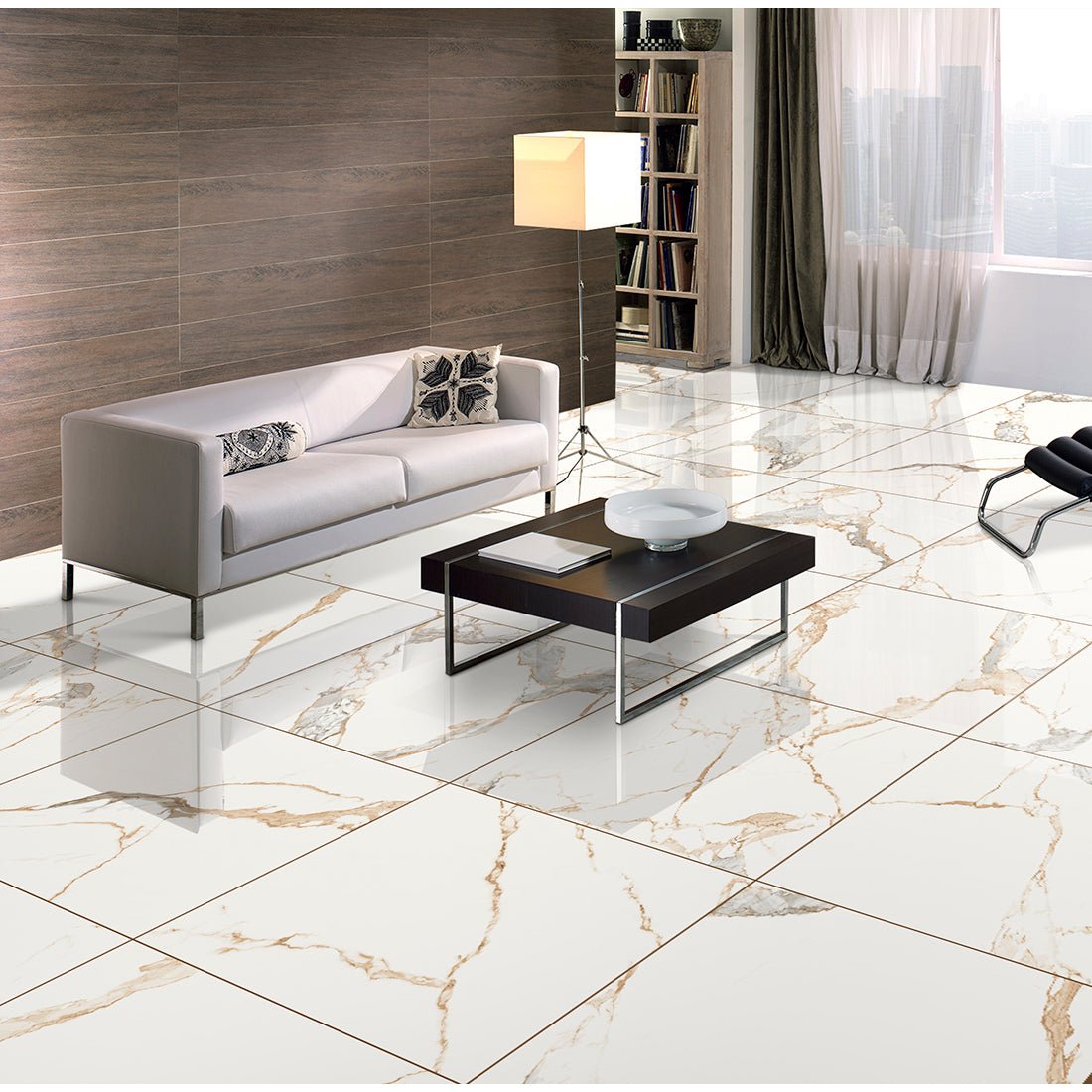 Athos Gold Marble Effect Polished 60x60cm Porcelain Wall & Floor Tile - TILES Paradise