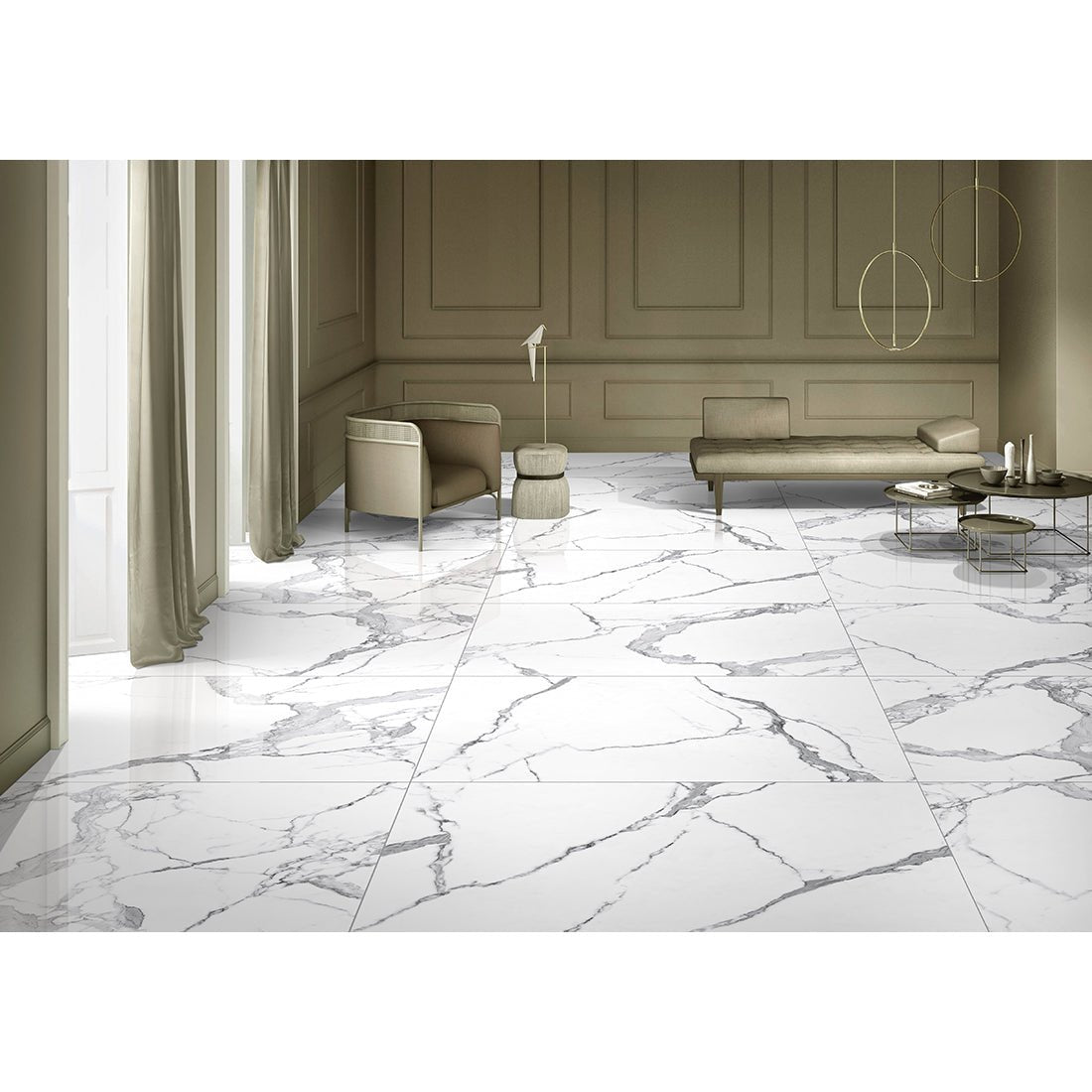 Athos Grey Marble Effect Polished 60x120cm Porcelain Wall & Floor Tile - TILES Paradise