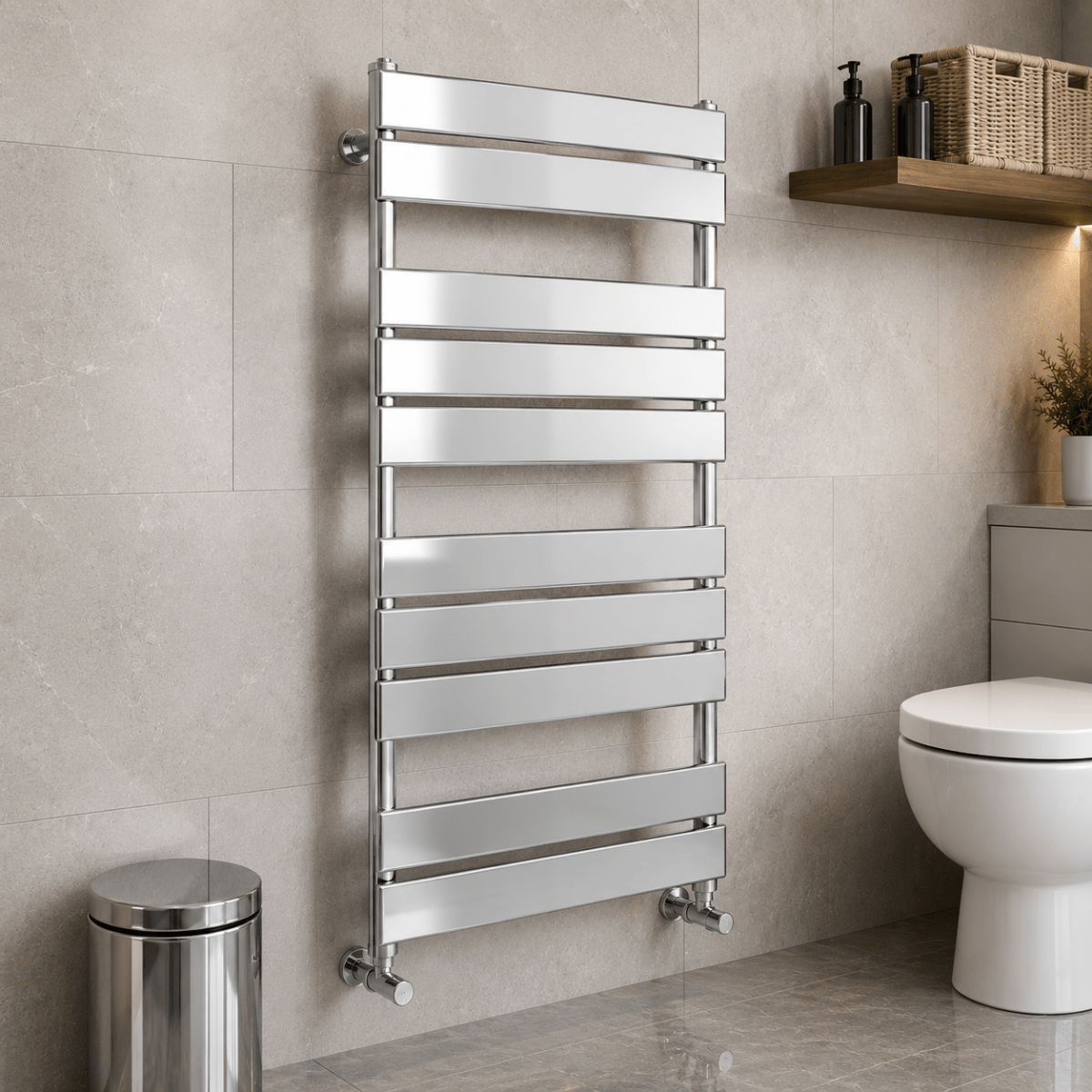 Azzano 1200x500mm Chrome Heated Towel Rail – 12 Bar Designer Ladder Radiator - TILES Paradise