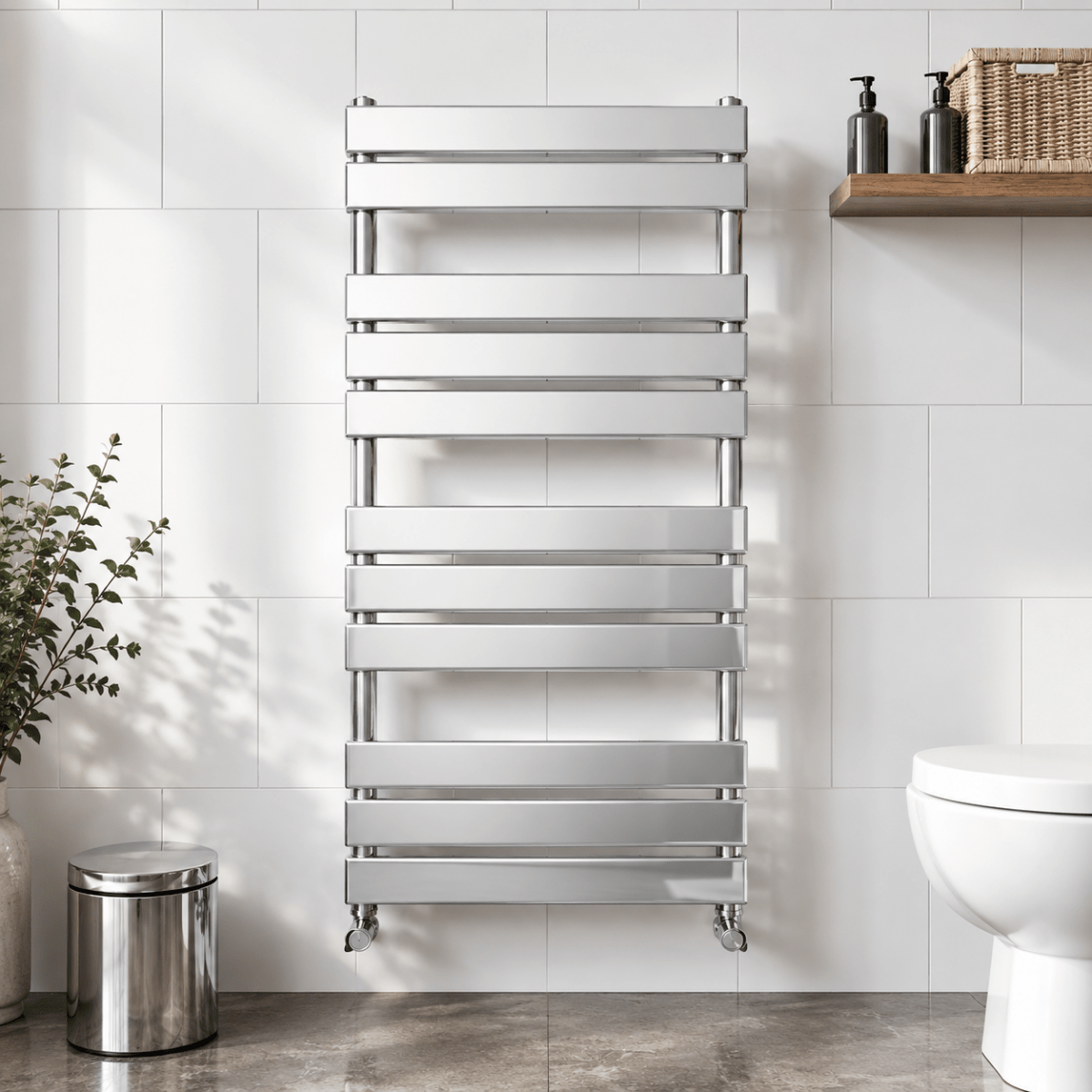 Azzano 1200x500mm Chrome Heated Towel Rail – 12 Bar Designer Ladder Radiator - TILES Paradise