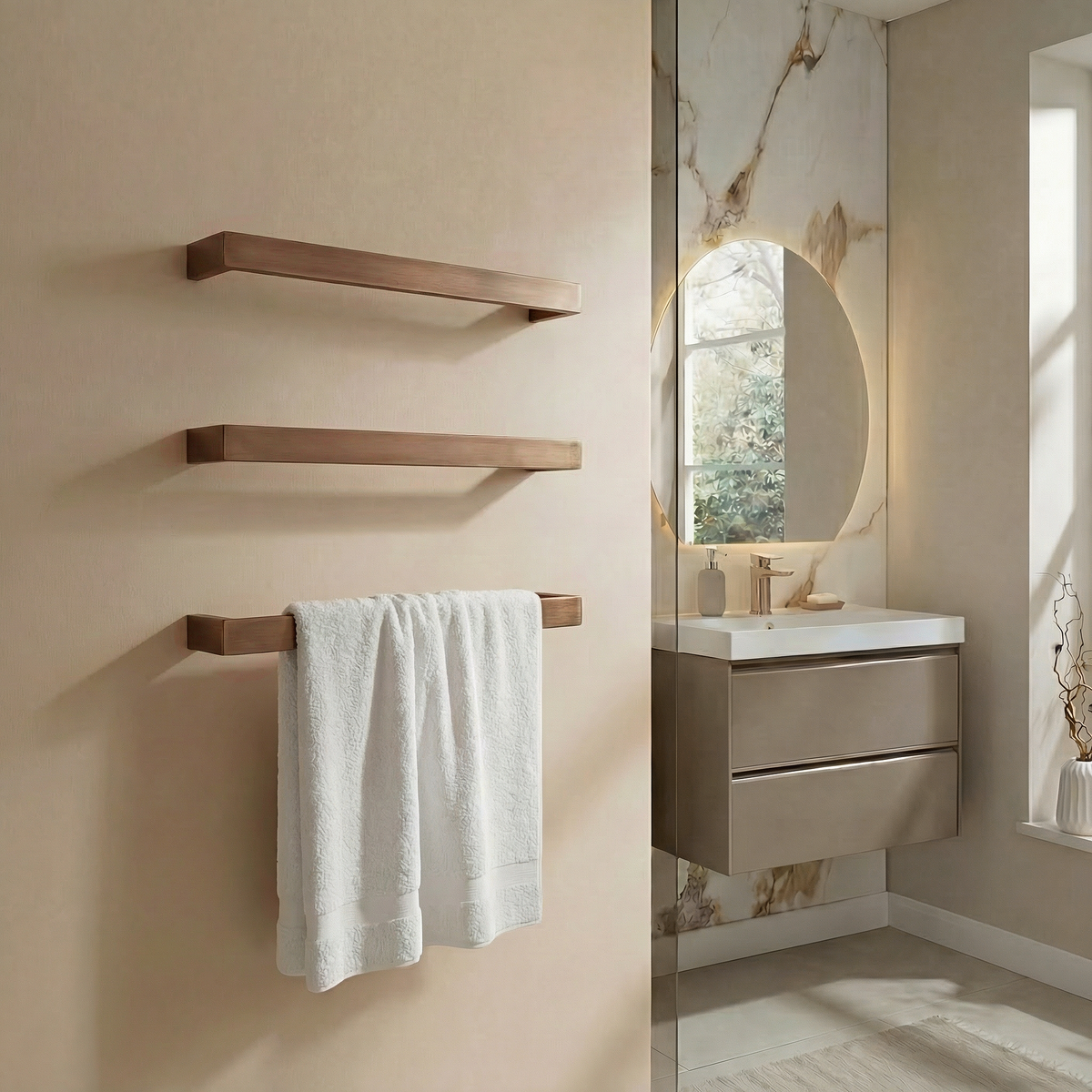 Barra Brushed Bronze 12V Single Bar Electric Towel Rail