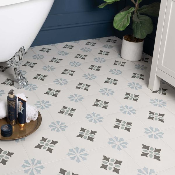 Eden Blue Bloom Matt 22.3x22.3cm Patterned Porcelain Wall & Floor Tiles
