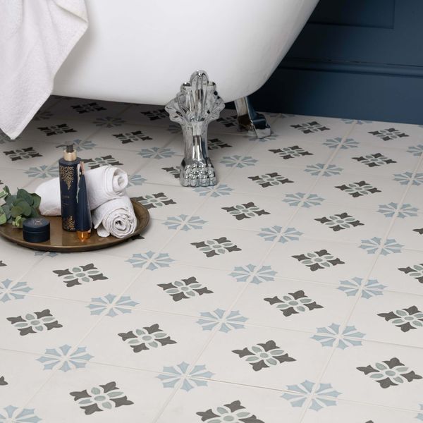 Eden Blue Bloom Matt 22.3x22.3cm Patterned Porcelain Wall & Floor Tiles