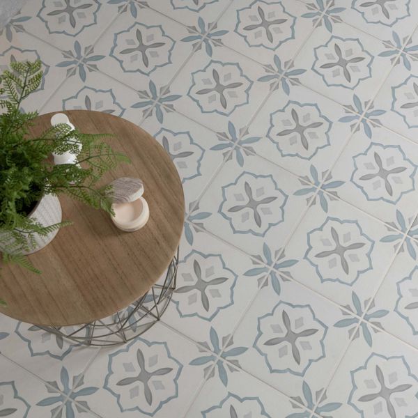 Eden Blue Cross Matt 22.3x22.3cm Patterned Porcelain Wall & Floor Tiles
