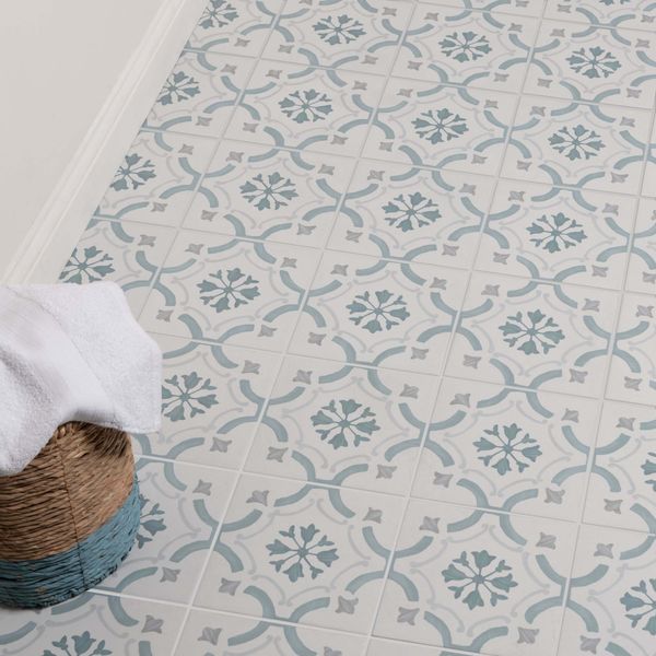 Eden Blue Flower Matt 22.3x22.3cm Patterned Porcelain Wall & Floor Tiles