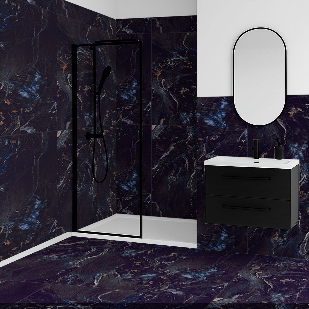 Blue Milkyway Marble Effect Polished Porcelain Tile 60x120cm - TILES Paradise