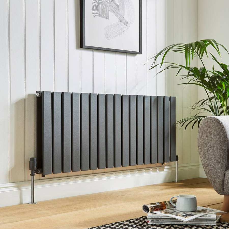Bosca Textured Grey Horizontal Designer Radiator – Double Panel – 600x420mm