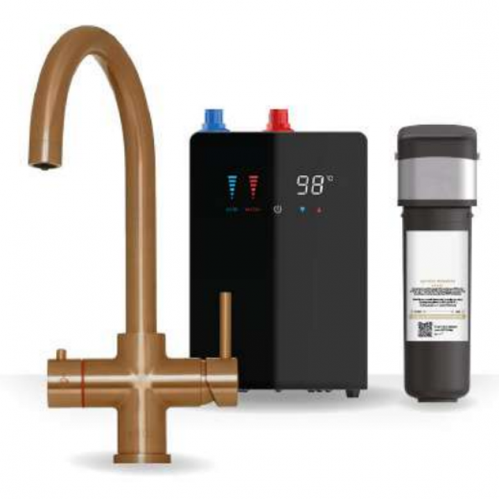 Brewmaster Brushed Copper 4-in-1 Swan Neck Boiling Water Tap – Digital 2.4 Litre Tank