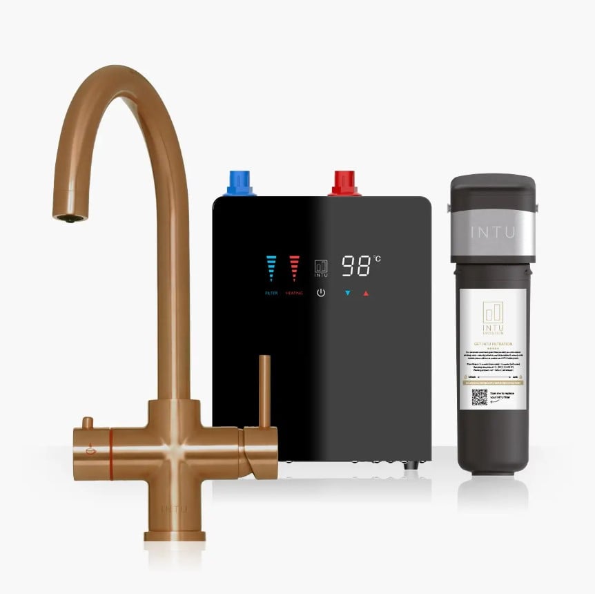 Brewmaster Brushed Copper 4-in-1 Swan Neck Boiling Water Tap – Digital 4 Litre Tank