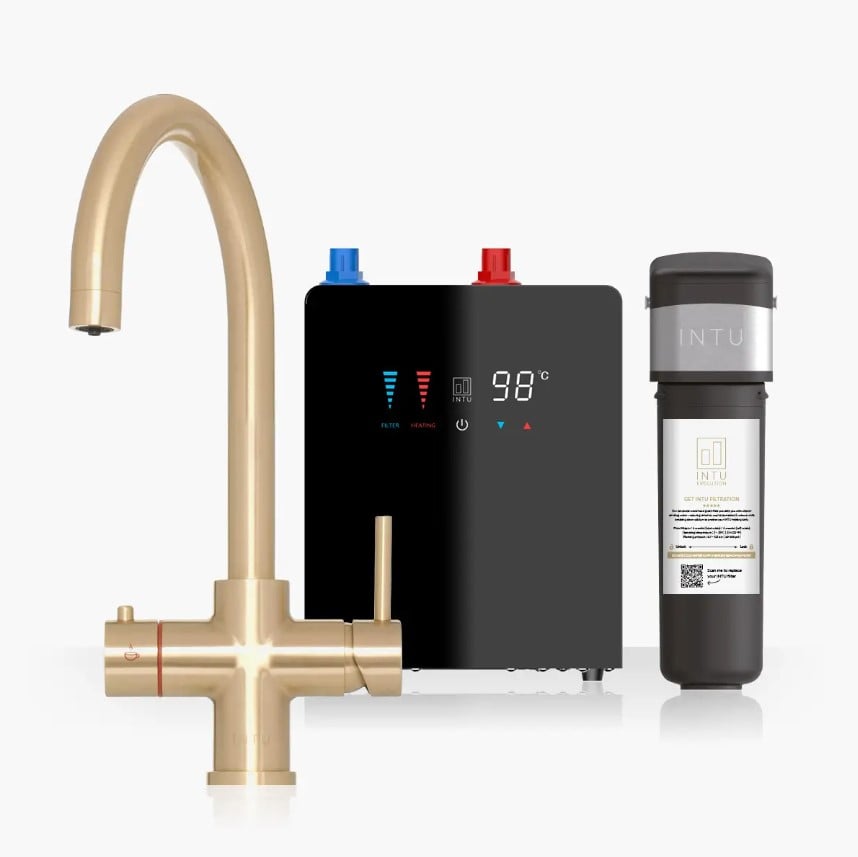 Brewmaster Brushed Gold 4-in-1 Swan Neck Boiling Water Tap – Digital 4 Litre Tank