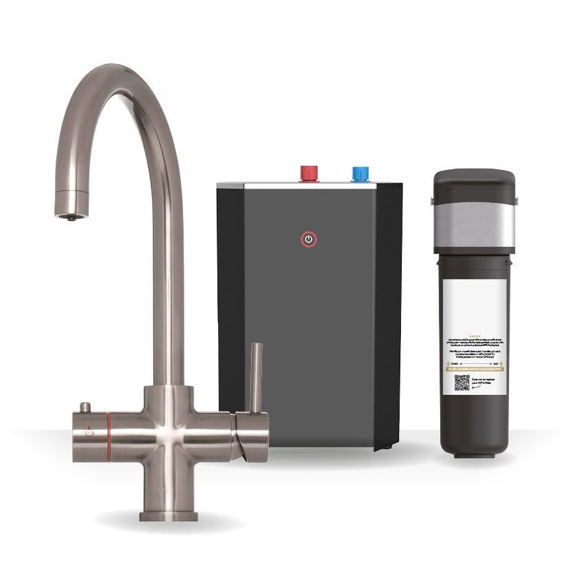 Brewmaster Brushed Nickel 3-in-1 Swan Neck Boiling Water Tap – Standard 2.4 Litre Tank