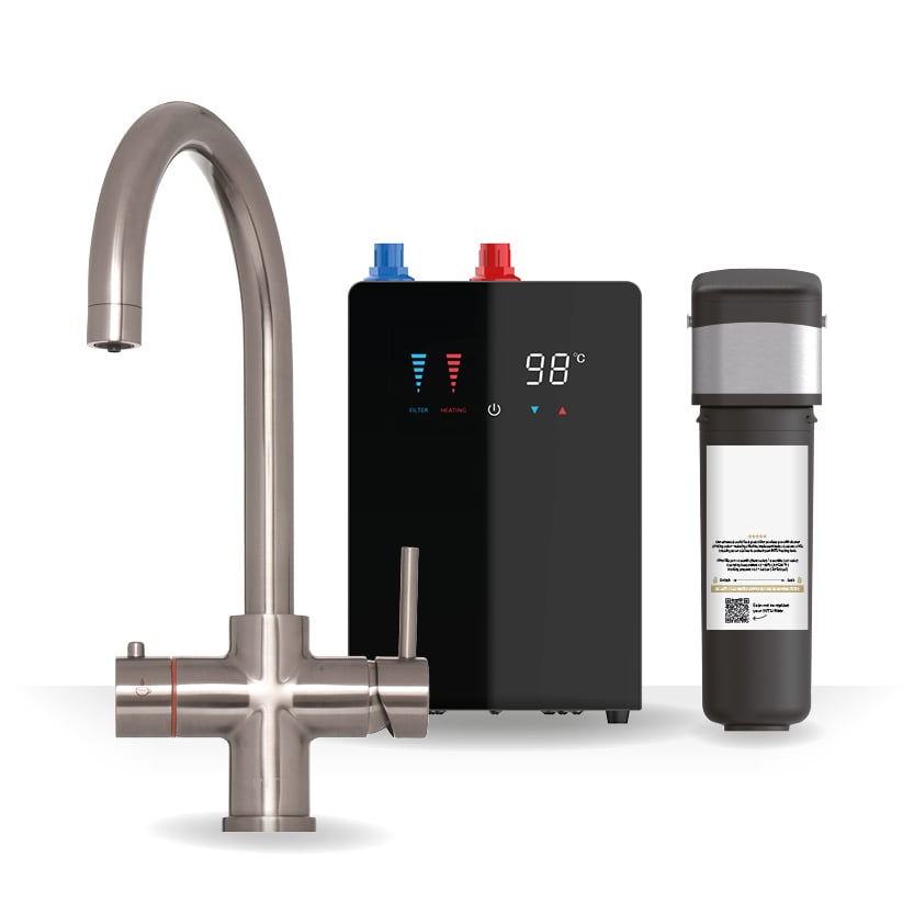 Brewmaster Brushed Nickel 4-in-1 Swan Neck Boiling Water Tap – Digital 2.4 Litre Tank