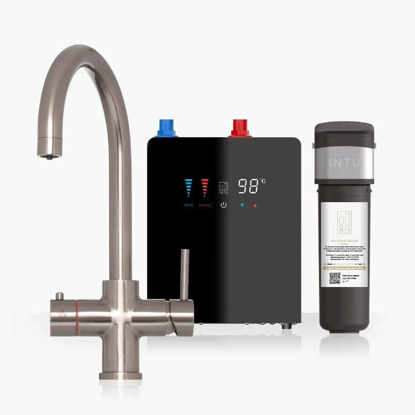Brewmaster Brushed Nickel 4-in-1 Swan Neck Boiling Water Tap – Digital 4 Litre Tank