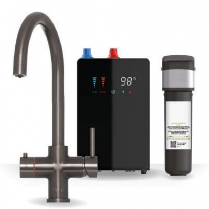 Brewmaster Gunmetal Grey 4-in-1 Swan Neck Boiling Water Tap – Digital 2.4 Litre Tank