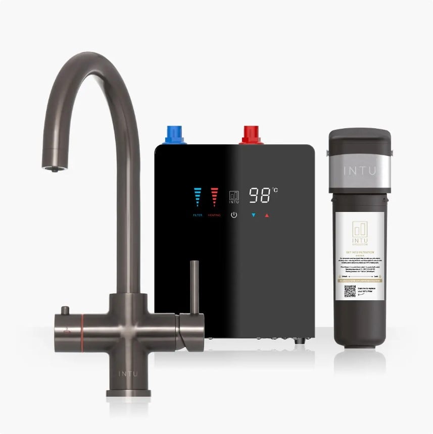 Brewmaster Gunmetal Grey 4-in-1 Swan Neck Boiling Water Tap – Digital 4 Litre Tank