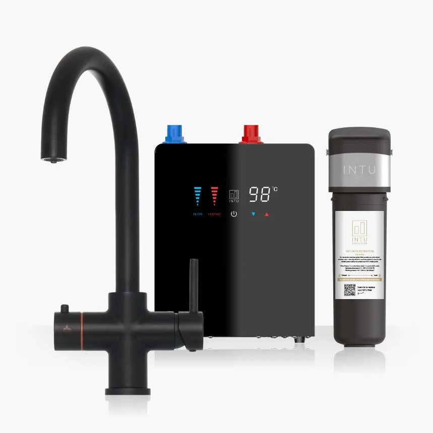 Brewmaster Matt Black 4-in-1 Swan Neck Boiling Water Tap – Digital 4 Litre Tank