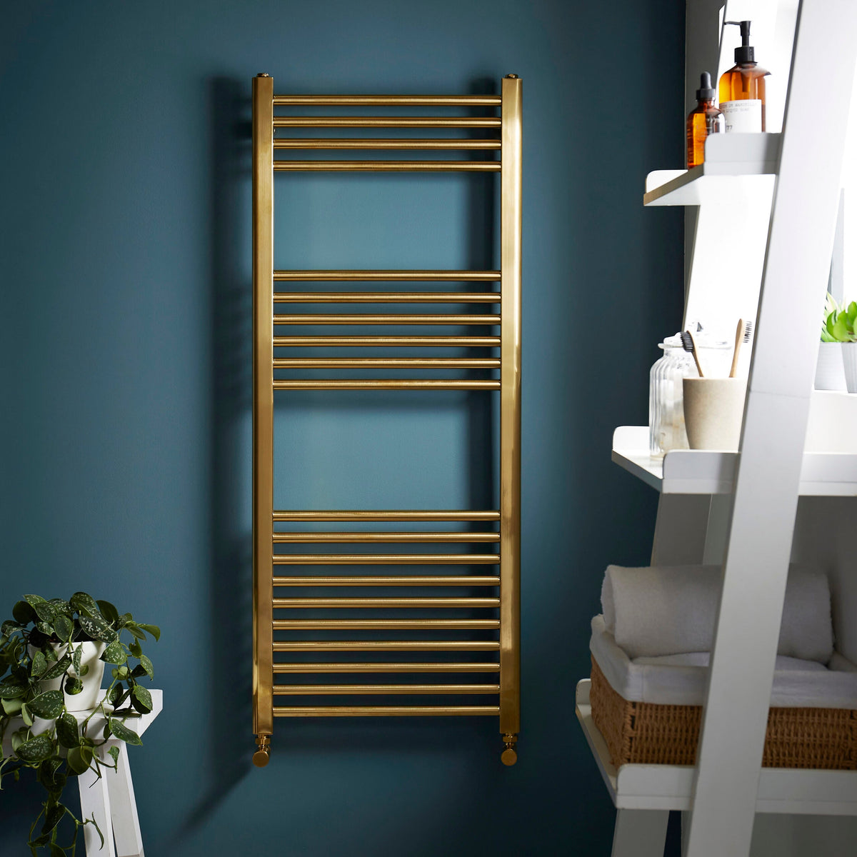 Brushed Brass Straight Ladder Heated Towel Rail – 22mm Bars