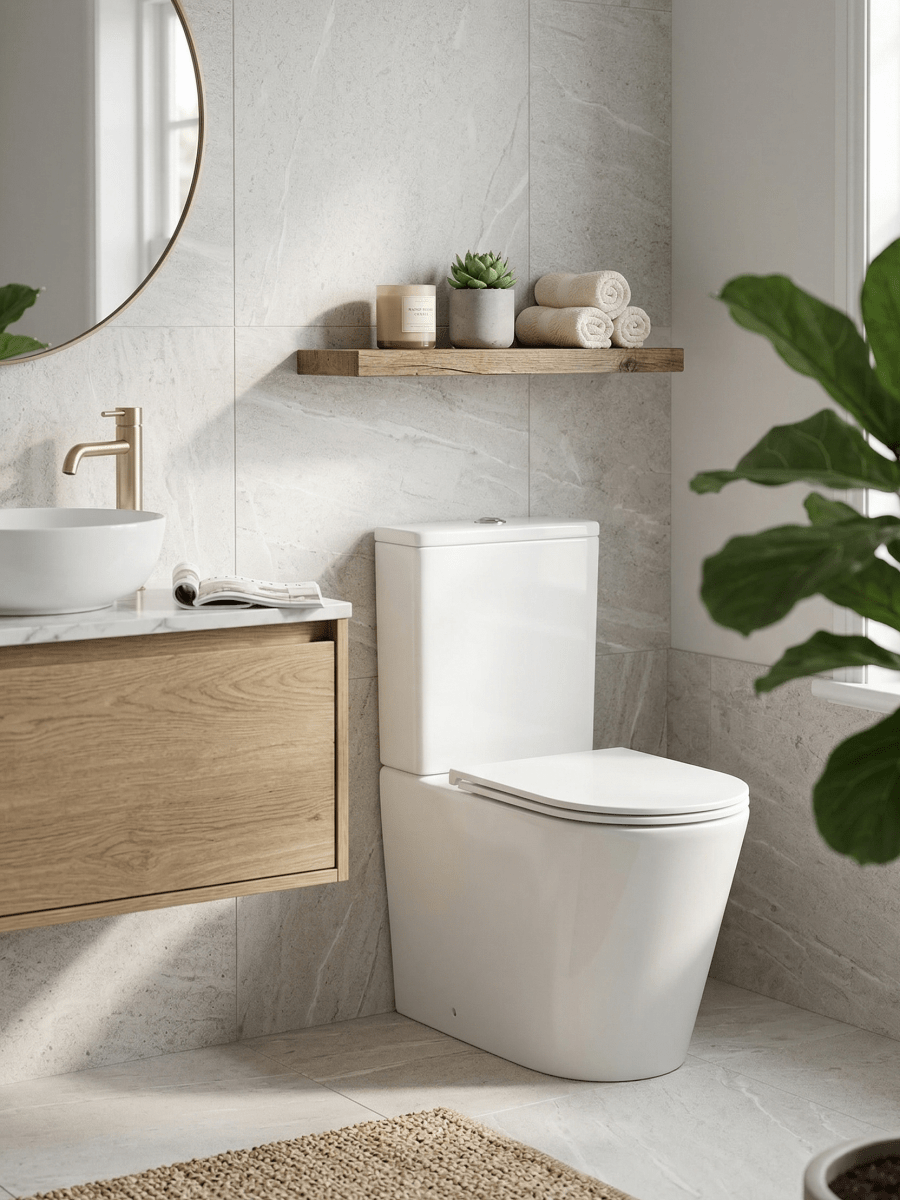 Comfort Height Rimless Close Coupled Toilet with Soft Close Seat – AERIS Comfort Range - TILES Paradise