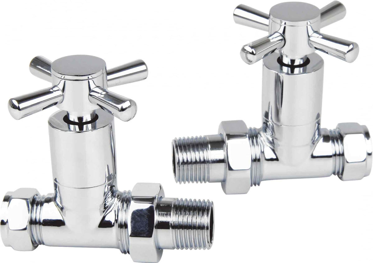 Cross Head Radiator Valves 15mm (Pair) – Chrome – Straight