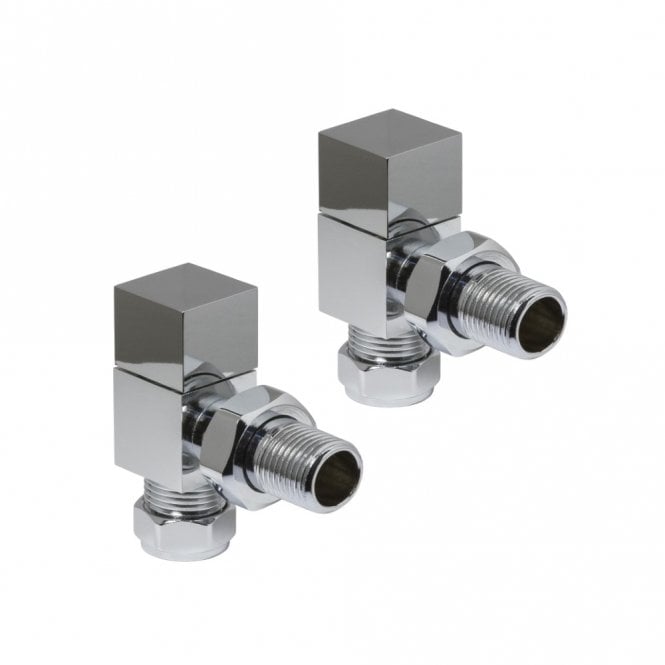 Cube Radiator Valves 15mm (Pair) – Chrome – Angled