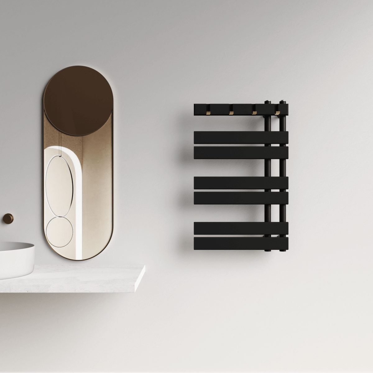 Delano 800x500mm Matt Black Heated Towel Rail – Compact Designer Radiator, Central Connection - TILES Paradise