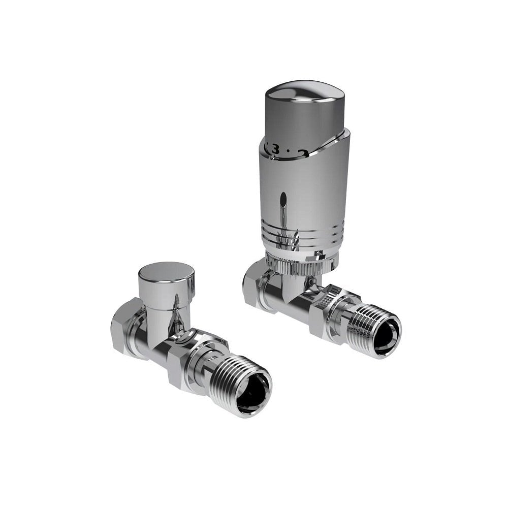 Designer Thermostatic Radiator Valve Twin Pack with Lockshield – Chrome – Straight