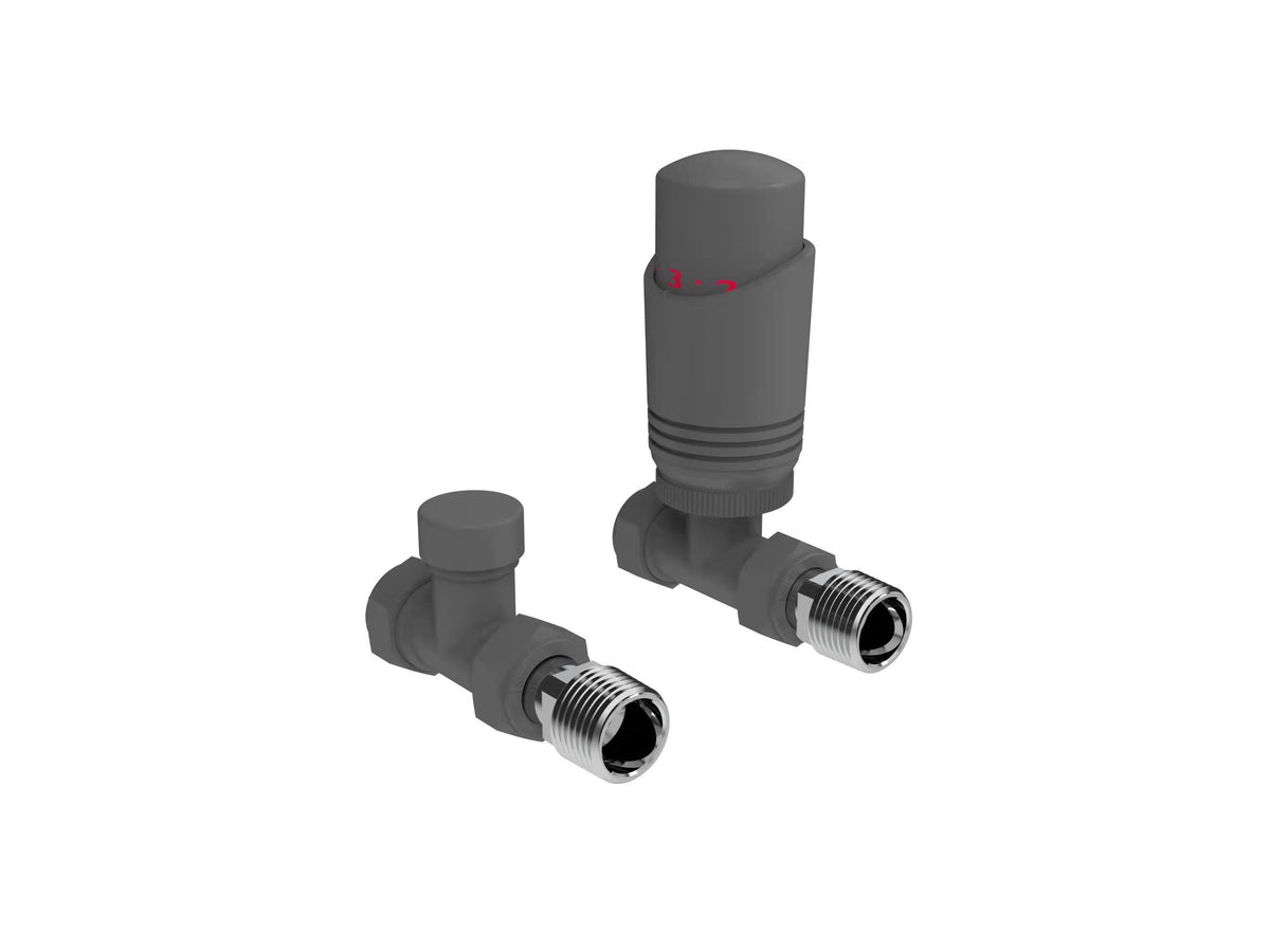 Designer Thermostatic Radiator Valve Twin Pack with Lockshield – Textured Grey – Straight