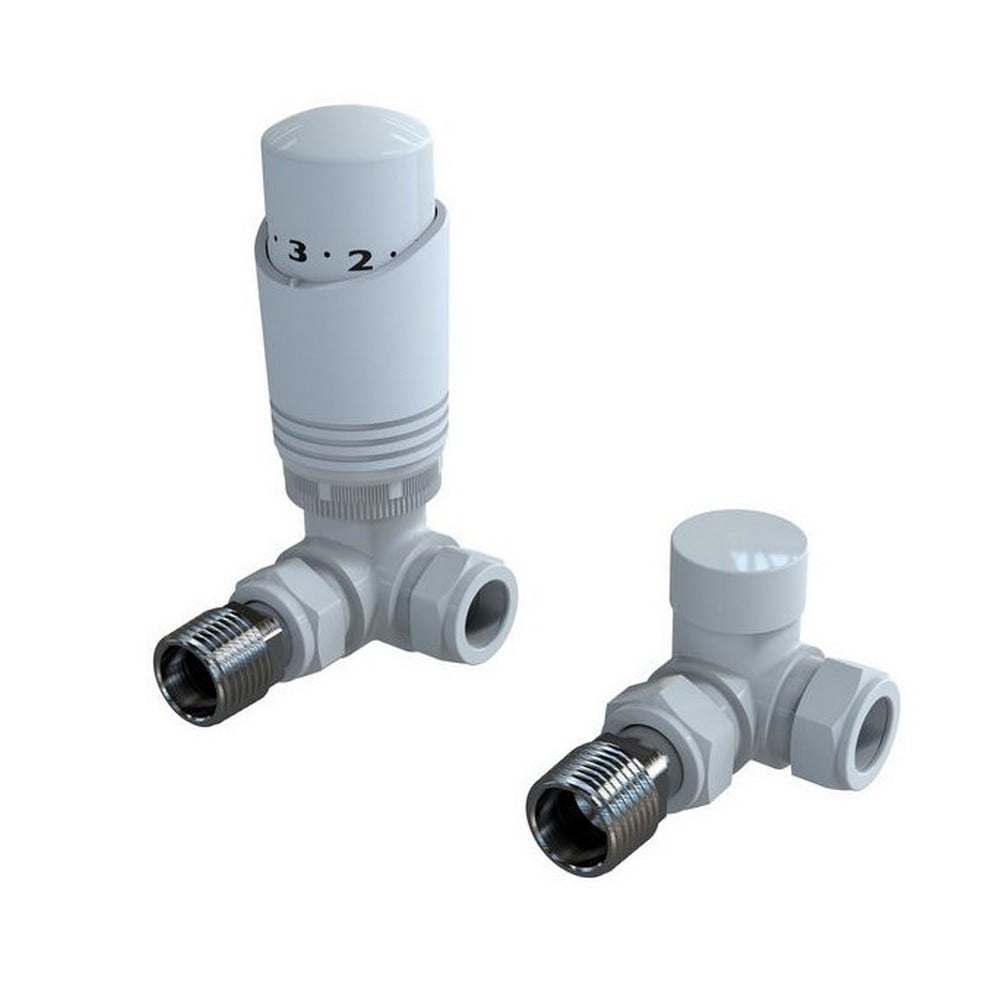 Designer Thermostatic Radiator Valve Twin Pack with Lockshield – White – Corner