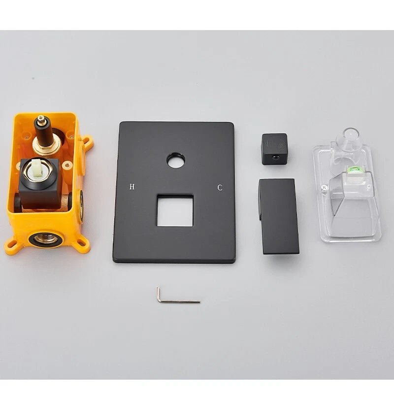 Drexon Black Concealed Shower Mixer Set – Square Rain Head & Handheld, Thermostatic Valve, Matte Finish - TILES Paradise