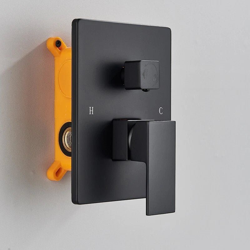 Drexon Black Concealed Shower Mixer Set – Square Rain Head & Handheld, Thermostatic Valve, Matte Finish - TILES Paradise