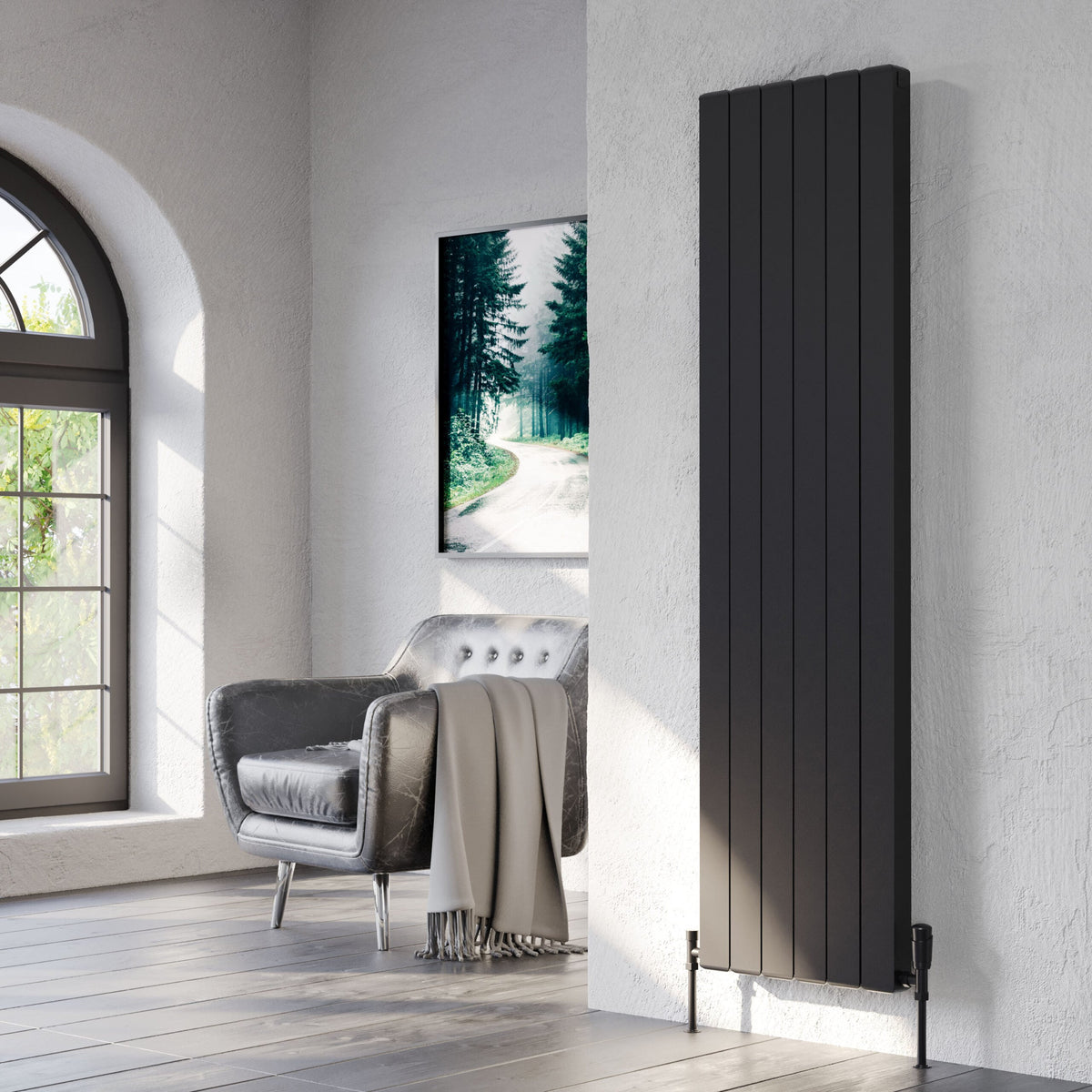 Edmea Black Vertical Aluminium Radiator – Single Panel – 1801x316mm