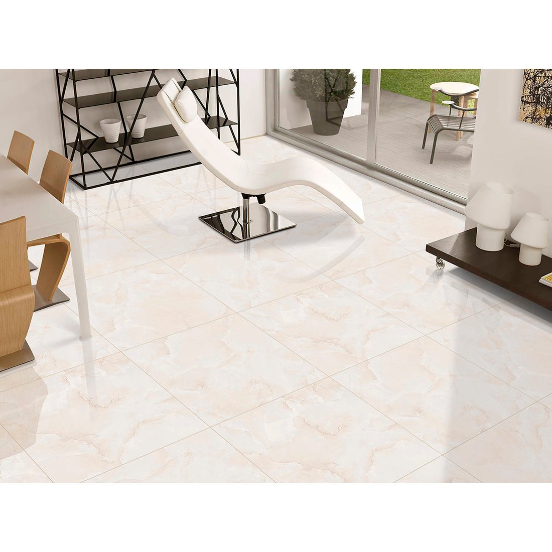 Emola Cream Onyx Effect Polished Porcelain 60x60cm Wall & Floor Tile - TILES Paradise