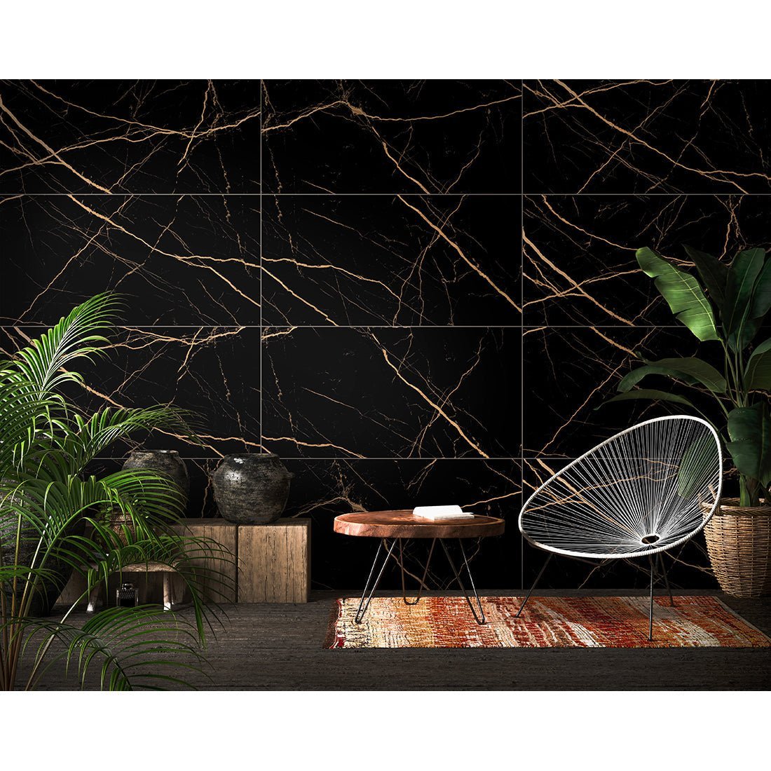 Epitome Black & Gold High Gloss Porcelain 60x120cm Kitchen Bathroom Wall & Floor Tile - TILES Paradise