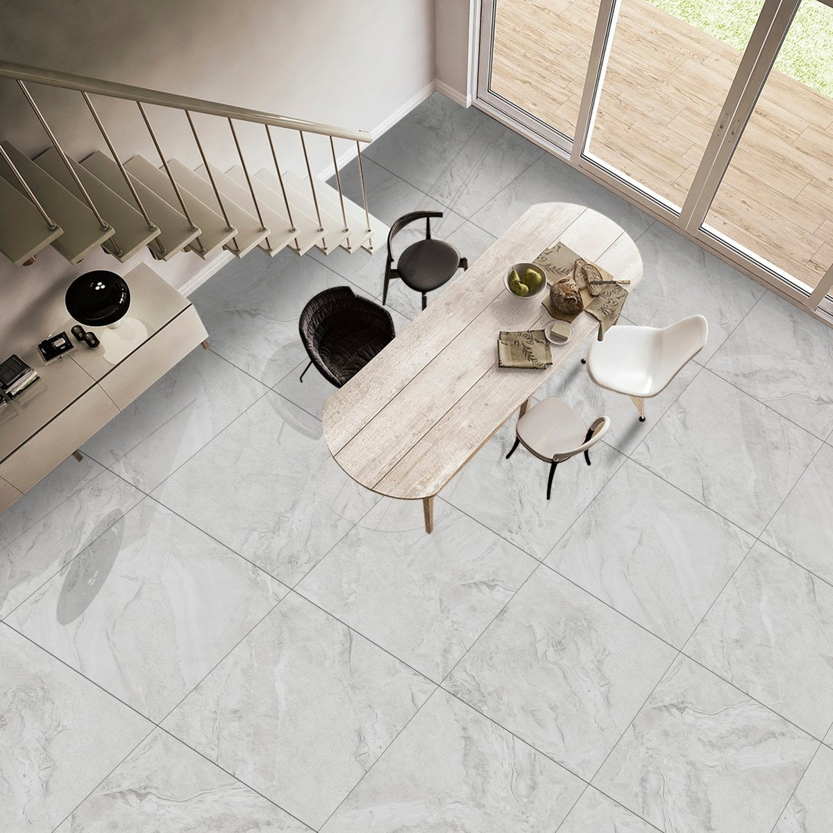 Florence Bianco White Polished Porcelain 60x60cm Wall & Floor Tile - TILES Paradise