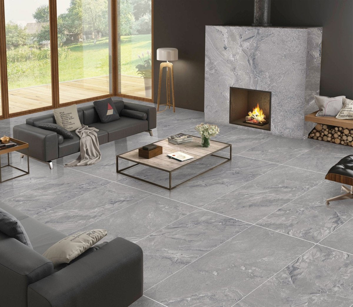 Florence Grey Polished Porcelain 60x60cm Wall & Floor Tile - TILES Paradise