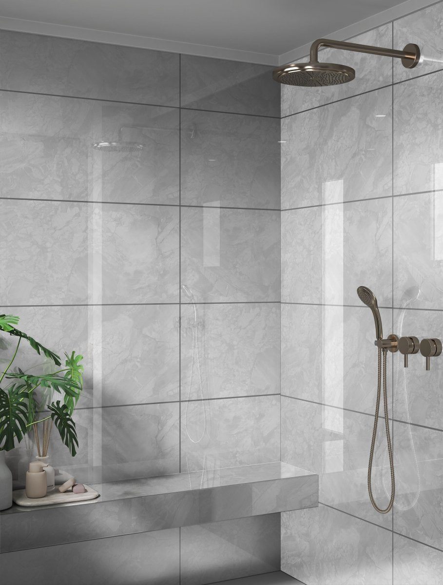 Grove Grey Polished Marble Effect Porcelain 60x120cm Wall and Floor Tile - TILES Paradise