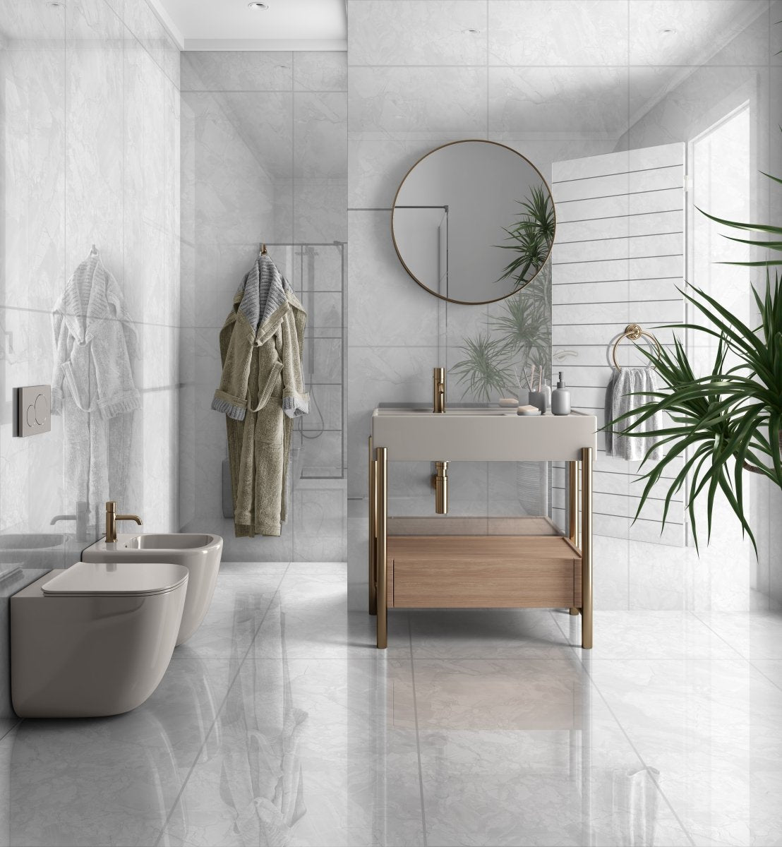 Grove Grey Polished Marble Effect Porcelain 60x120cm Wall and Floor Tile - TILES Paradise