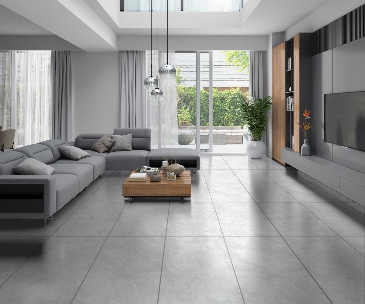 Grove Grey Polished Marble Effect Porcelain 60x120cm Wall and Floor Tile - TILES Paradise