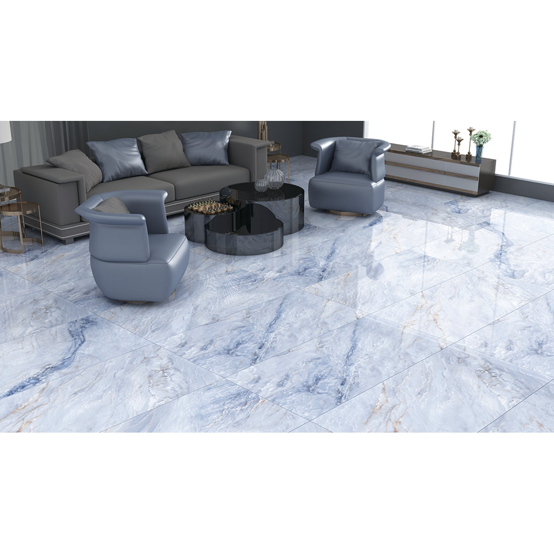 Java Jade 60x60cm Blue Polished Porcelain Wall & Floor Tile