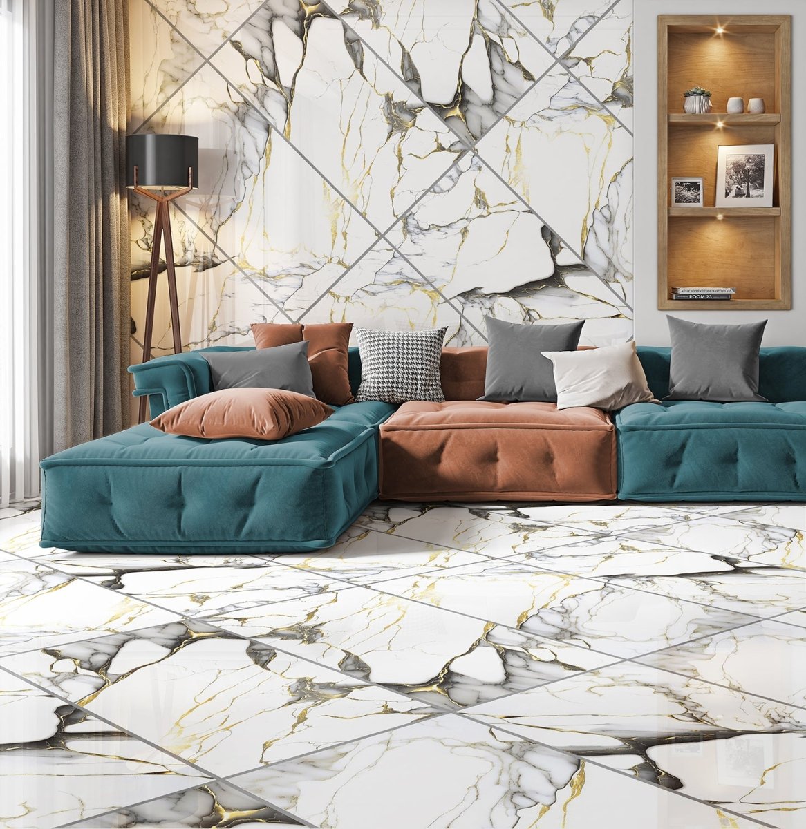 Job Lot: 51 Tiles (38 sq.m) Magnum Gold Marble Effect Polished Porcelain 60x120cm Wall and Floor Tile - TILES Paradise