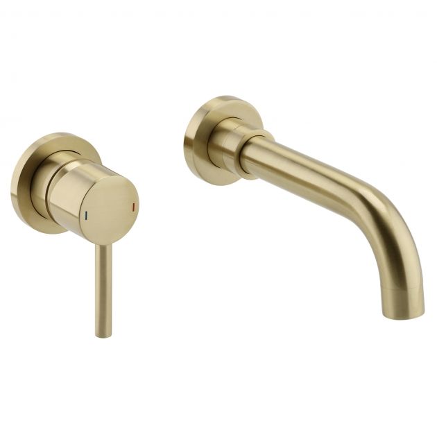 Oriana brushed brass wall mounted basin mixer tap