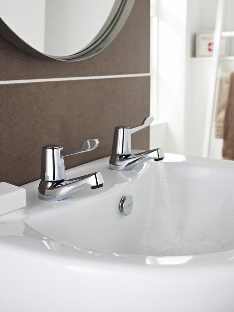 Levio Chrome Lever Basin Pillar Taps (Pair)
