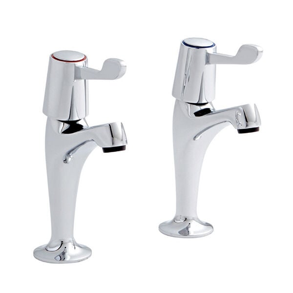 Levio Chrome Lever High Neck Sink Pillar Taps (Pair)